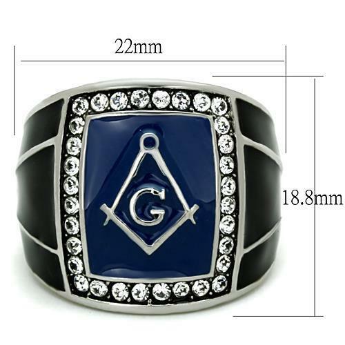 Jewellery Kingdom Signet Military Blue Stainless Steel Enamel Pinky Mens Masonic Ring - Jewelry Rings - British D'sire