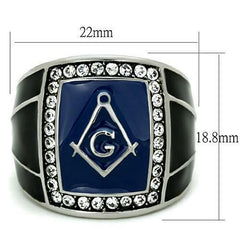 Jewellery Kingdom Signet Military Blue Stainless Steel Enamel Pinky Mens Masonic Ring - Jewelry Rings - British D'sire