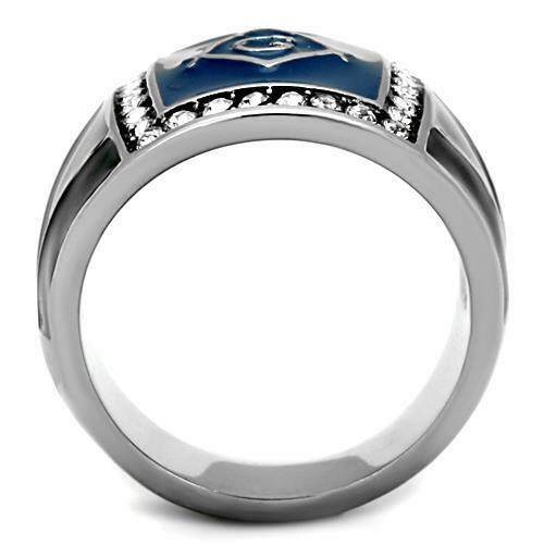 Jewellery Kingdom Signet Military Blue Stainless Steel Enamel Pinky Mens Masonic Ring - Jewelry Rings - British D'sire