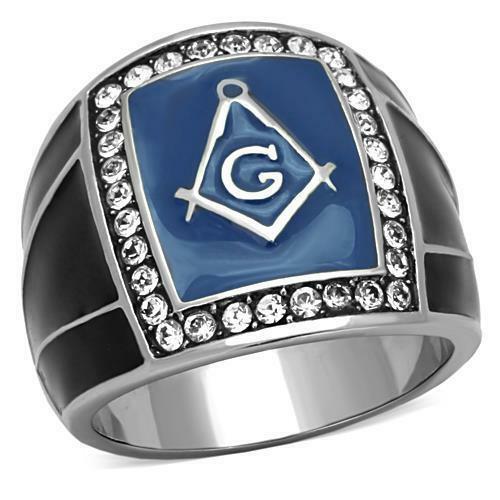 Jewellery Kingdom Signet Military Blue Stainless Steel Enamel Pinky Mens Masonic Ring - Jewelry Rings - British D'sire