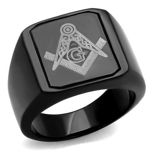 Jewellery Kingdom Signet Military Stainless Steel Pinky Mens Black Masonic Ring - Jewelry Rings - British D'sire