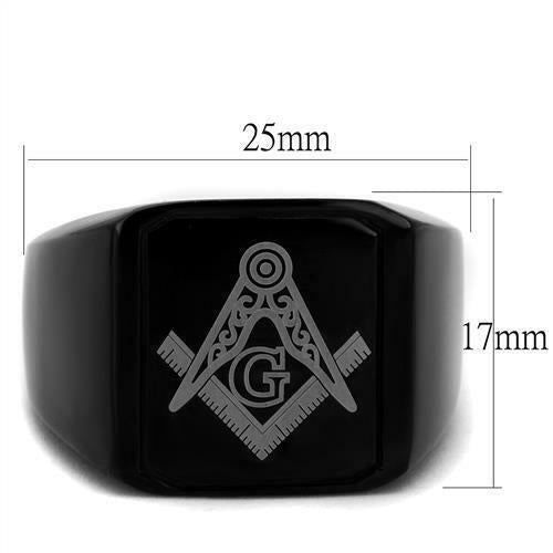 Jewellery Kingdom Signet Military Stainless Steel Pinky Mens Black Masonic Ring Secondary image