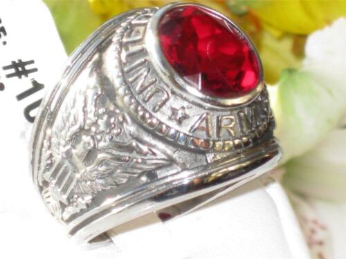 Jewellery Kingdom Signet Oval Ruby Cubic Zirconia Military Stainless Steel Silver Mens Army Ring Secondary image