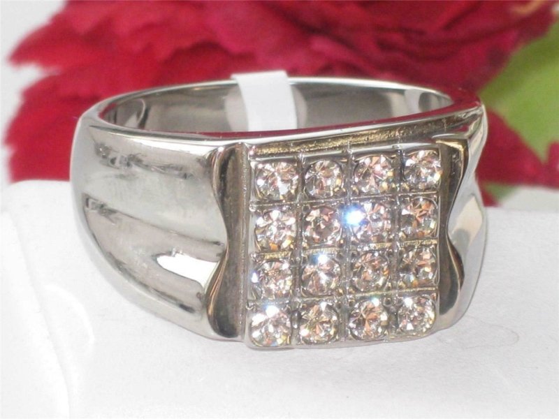 Jewellery Kingdom Signet Pink Simulated Diamonds Stainless Steel Mens Silver Ring - Jewelry Rings - British D'sire