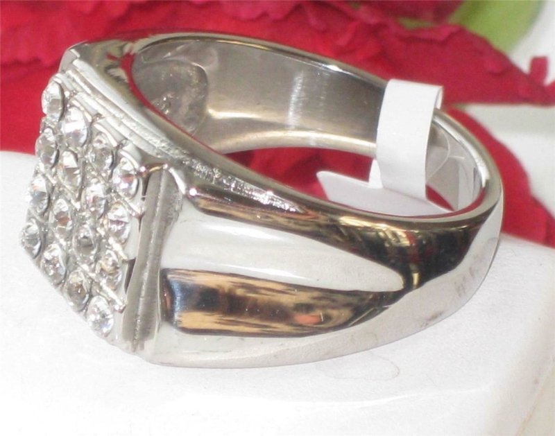 Jewellery Kingdom Signet Pink Simulated Diamonds Stainless Steel Mens Silver Ring - Jewelry Rings - British D'sire