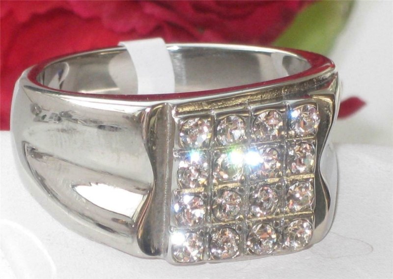 Jewellery Kingdom Signet Pink Simulated Diamonds Stainless Steel Mens Silver Ring - Jewelry Rings - British D'sire