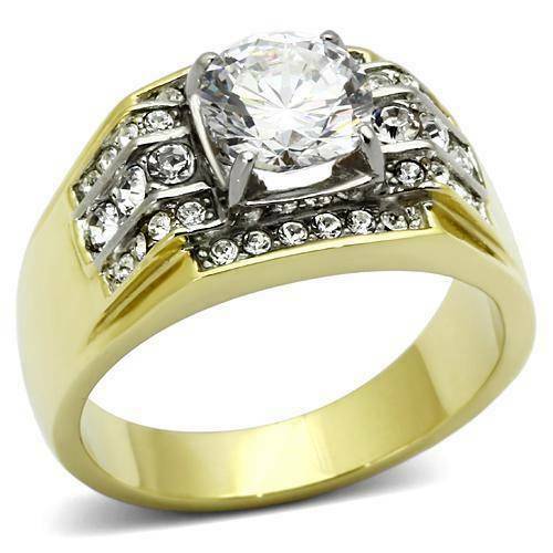 Jewellery Kingdom Signet Pinky 18kt Steel 3 Carat Cubic Zirconia No Tarnish Mens Gold Ring - Mens Fine Jewellery - British D'sire Main image