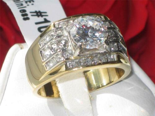 Jewellery Kingdom Signet Pinky 18kt Steel 3 Carat Cubic Zirconia No Tarnish Mens Gold Ring - Mens Fine Jewellery - British D'sire