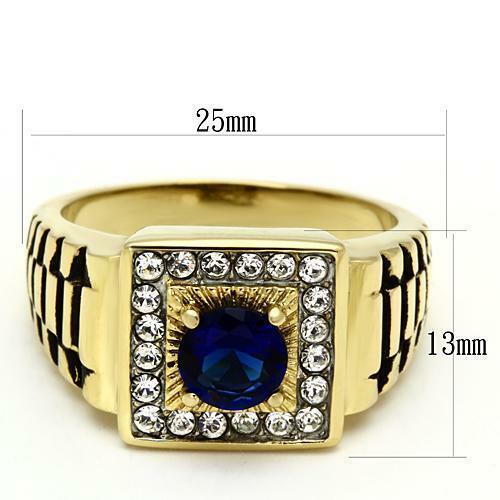 Jewellery Kingdom Signet Pinky 1CT Cubic Zirconia Steel Mens Sapphire Ring (Blue & Gold) Secondary image