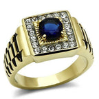Jewellery Kingdom Signet Pinky 1CT Cubic Zirconia Steel Mens Sapphire Ring (Blue & Gold) - Jewelry Rings - British D'sire