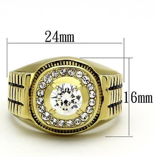 Jewellery Kingdom Signet Pinky 3CT Steel Cubic Zirconia Designer Mens Gold Ring - Jewelry Rings - British D'sire