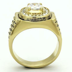 Jewellery Kingdom Signet Pinky 3CT Steel Cubic Zirconia Designer Mens Gold Ring - Jewelry Rings - British D'sire