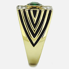 Jewellery Kingdom Signet Pinky Bezel Cubic Zirconia Steel Mens Gold Emerald Ring - Jewelry Rings - British D'sire