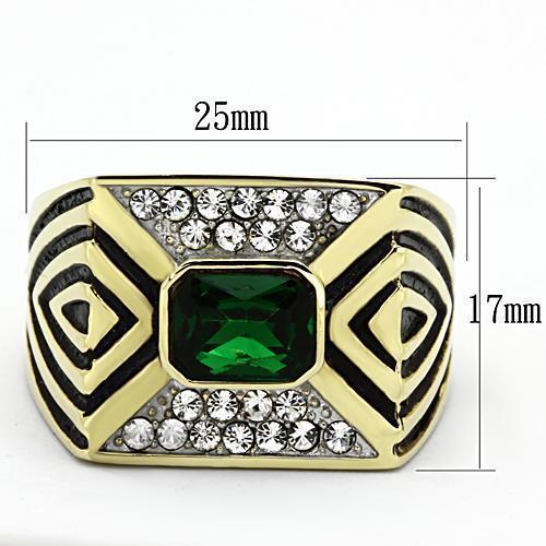 Jewellery Kingdom Signet Pinky Bezel Cubic Zirconia Steel Mens Gold Emerald Ring - Jewelry Rings - British D'sire