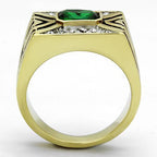 Jewellery Kingdom Signet Pinky Bezel Cubic Zirconia Steel Mens Gold Emerald Ring - Jewelry Rings - British D'sire
