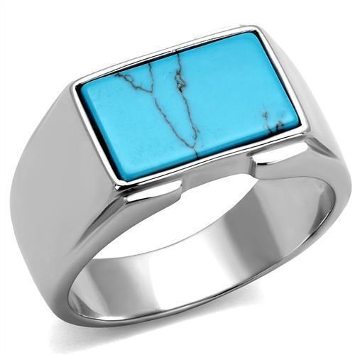 Jewellery Kingdom Signet Pinky Classic Blue Stainless Steel Silver Mens Turquoise Ring - Jewelry Rings - British D'sire Main image