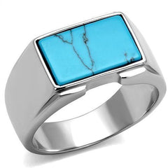 Jewellery Kingdom Signet Pinky Classic Blue Stainless Steel Silver Mens Turquoise Ring - Jewelry Rings - British D'sire