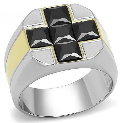 Jewellery Kingdom Signet Pinky Cubic Zirconia Classy Smart 18kt Steel Mens Gold Ring - Jewelry Rings - British D'sire Main image