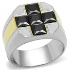 Jewellery Kingdom Signet Pinky Cubic Zirconia Classy Smart 18kt Steel Mens Gold Ring - Jewelry Rings - British D'sire