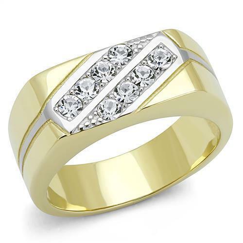 Jewellery Kingdom Signet Pinky Cubic Zirconia Steel Two Tone classy Mens Ring (Gold) - Jewelry Rings - British D'sire Main image