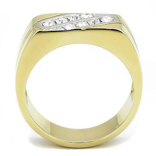 Jewellery Kingdom Signet Pinky Cubic Zirconia Steel Two Tone classy Mens Ring (Gold) Secondary image