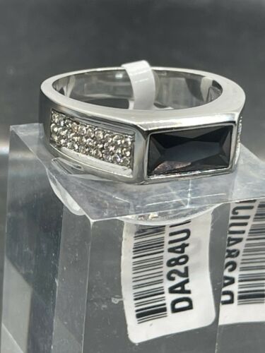 Jewellery Kingdom Signet Pinky Emerald Cut Lab Created Mens Silver Black Diamond Ring - Jewelry Rings - British D'sire