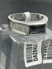 Jewellery Kingdom Signet Pinky Emerald Cut Lab Created Mens Silver Black Diamond Ring - Jewelry Rings - British D'sire