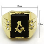 Jewellery Kingdom Signet Pinky Masonic Military Black Cubic Zirconia 18kt Stainless Steel Mens Gold Ring - Mens Jewellery - British D'sire