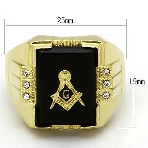 Jewellery Kingdom Signet Pinky Masonic Military Black Cubic Zirconia 18kt Stainless Steel Mens Gold Ring - Mens Jewellery - British D'sire