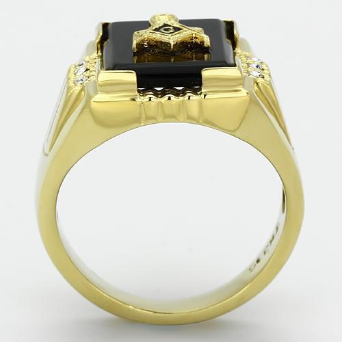 Jewellery Kingdom Signet Pinky Masonic Military Black Cubic Zirconia 18kt Stainless Steel Mens Gold Ring Secondary image