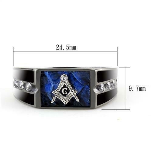 Jewellery Kingdom Signet Pinky Military Stainless Steel Blue Cubic Zirconia Smart Classy Mens Masonic Ring - Jewelry Rings - British D'sire