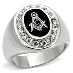 Jewellery Kingdom Signet Pinky Ovalonyx Silver Cubic Zirconia Stainless Steel Military Mens Masonic Ring - Jewelry Rings - British D'sire