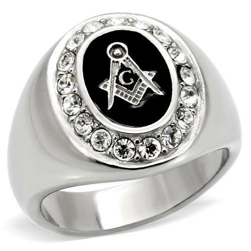 Jewellery Kingdom Signet Pinky Ovalonyx Silver Cubic Zirconia Stainless Steel Military Mens Masonic Ring - Jewelry Rings - British D'sire