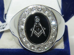 Jewellery Kingdom Signet Pinky Ovalonyx Silver Cubic Zirconia Stainless Steel Military Mens Masonic Ring - Jewelry Rings - British D'sire