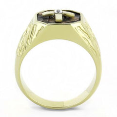 Jewellery Kingdom Signet Pinky Simulated Diamond Princess Square Steel Mens Cross Ring (Gold) - Jewelry Rings - British D'sire