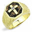 Jewellery Kingdom Signet Pinky Simulated Diamond Princess Square Steel Mens Cross Ring (Gold) - Jewelry Rings - British D'sire