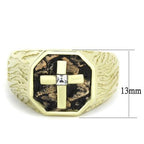 Jewellery Kingdom Signet Pinky Simulated Diamond Princess Square Steel Mens Cross Ring (Gold) - Jewelry Rings - British D'sire