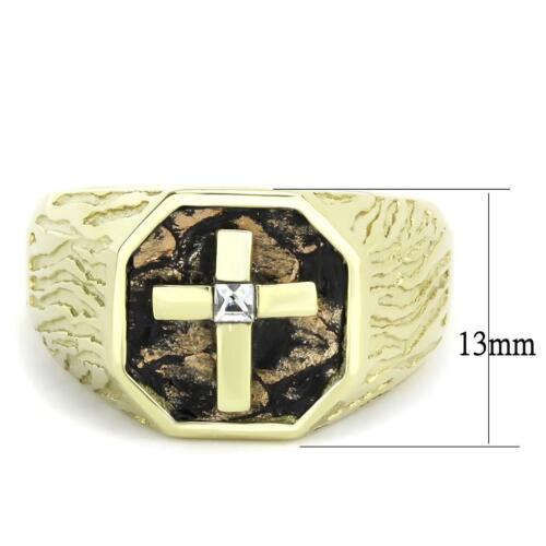 Jewellery Kingdom Signet Pinky Simulated Diamond Princess Square Steel Mens Cross Ring (Gold) - Jewelry Rings - British D'sire