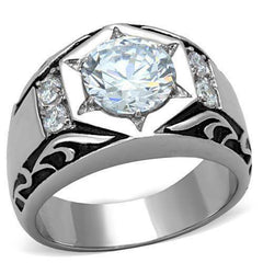 Jewellery Kingdom Signet Pinky Solitaire Simulated Diamonds Steel Mens Ring (Silver) - Jewelry Rings - British D'sire