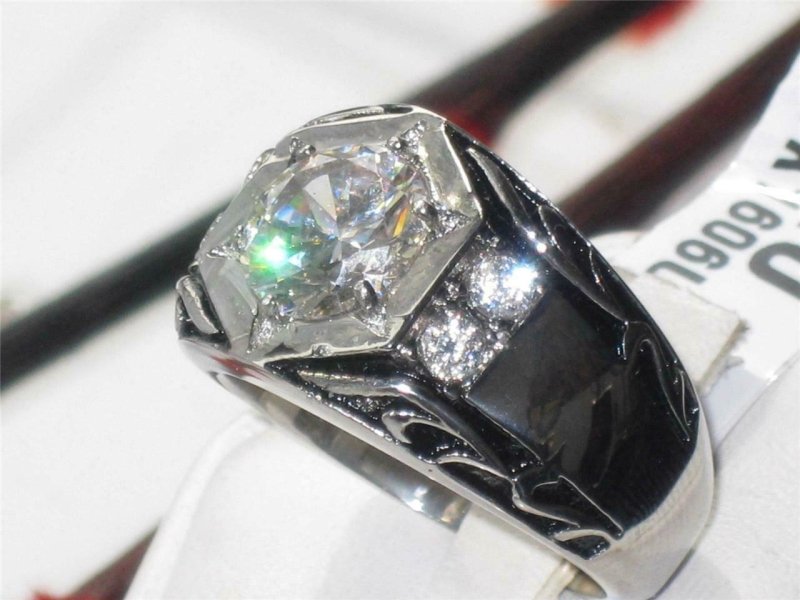 Jewellery Kingdom Signet Pinky Solitaire Simulated Diamonds Steel Mens Ring (Silver) - Jewelry Rings - British D'sire