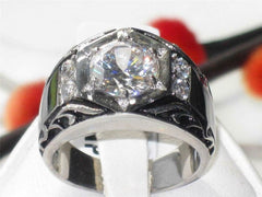 Jewellery Kingdom Signet Pinky Solitaire Simulated Diamonds Steel Mens Ring (Silver) - Jewelry Rings - British D'sire