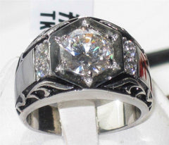 Jewellery Kingdom Signet Pinky Solitaire Simulated Diamonds Steel Mens Ring (Silver) - Jewelry Rings - British D'sire