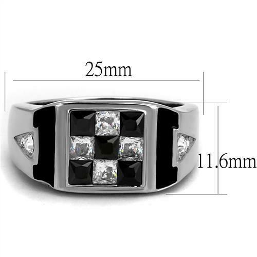 Jewellery Kingdom Signet Pinky Square Cuts Princess Stainless Steel Checker Mens Ring (Black) Secondary image
