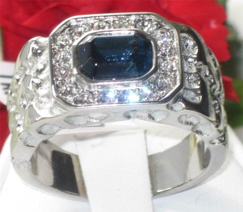 Jewellery Kingdom Signet Pinky Stainless Steel Blue Silver Bezel Mens Sapphire Ring - Jewelry Rings - British D'sire