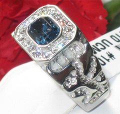 Jewellery Kingdom Signet Pinky Stainless Steel Blue Silver Bezel Mens Sapphire Ring - Jewelry Rings - British D'sire