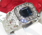 Jewellery Kingdom Signet Pinky Stainless Steel Blue Silver Bezel Mens Sapphire Ring - Jewelry Rings - British D'sire