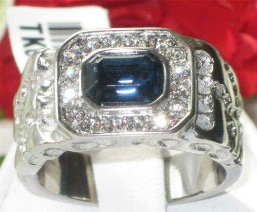 Jewellery Kingdom Signet Pinky Stainless Steel Blue Silver Bezel Mens Sapphire Ring - Jewelry Rings - British D'sire Main image