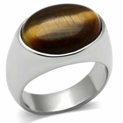 Jewellery Kingdom Signet Pinky Stainless Steel Classy Smart Mens Tiger Eye Ring (Silver & Brown) - Rings - British D'sire