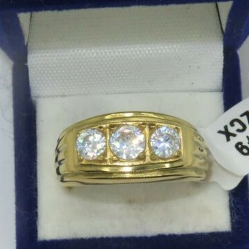 Jewellery Kingdom Signet Pinky Three Stone 18kt Steel Classy Mens Gold Ring - Jewelry Rings - British D'sire