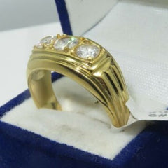Jewellery Kingdom Signet Pinky Three Stone 18kt Steel Classy Mens Gold Ring - Jewelry Rings - British D'sire